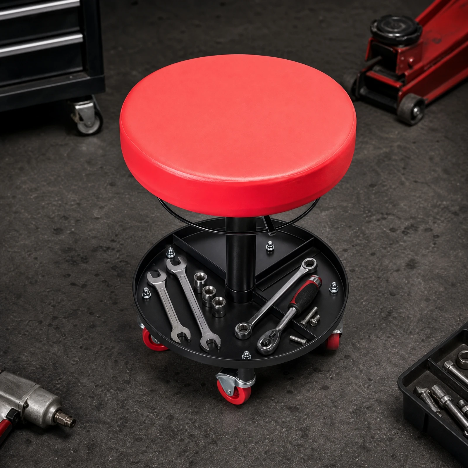 Roller Seat Cushioned Rolling Mechanic Stool with Tool Tray Mechanic Stool with Tool Tray Comfortable for Mechanics