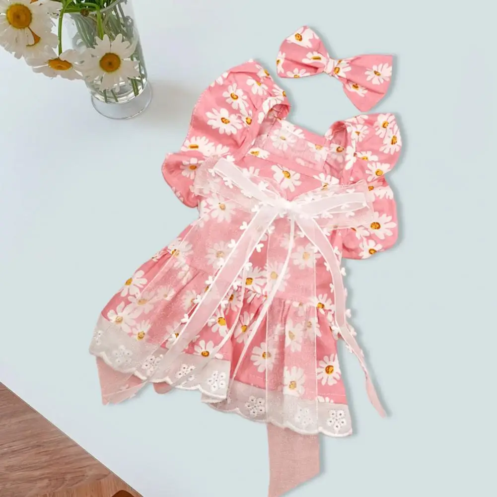 Dog dress for Female Pet Cat Puppy Summer Cute Bow Hairpin Floral Print Outfit Bow-knot Lace Floral Princess Skirt платье