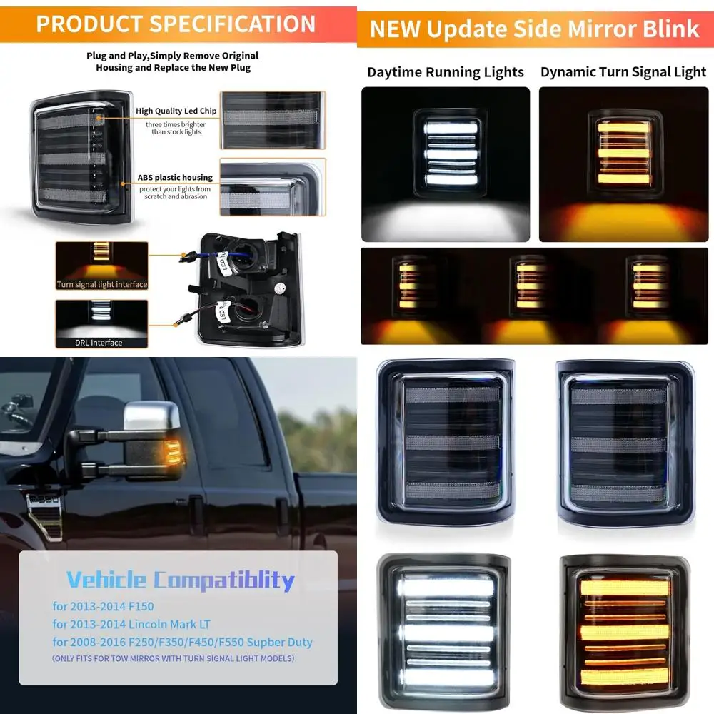 

2008-2016 F250-F550 Super Duty LED Tow Mirror Turn Signals with Amber Blinkers & White Lights