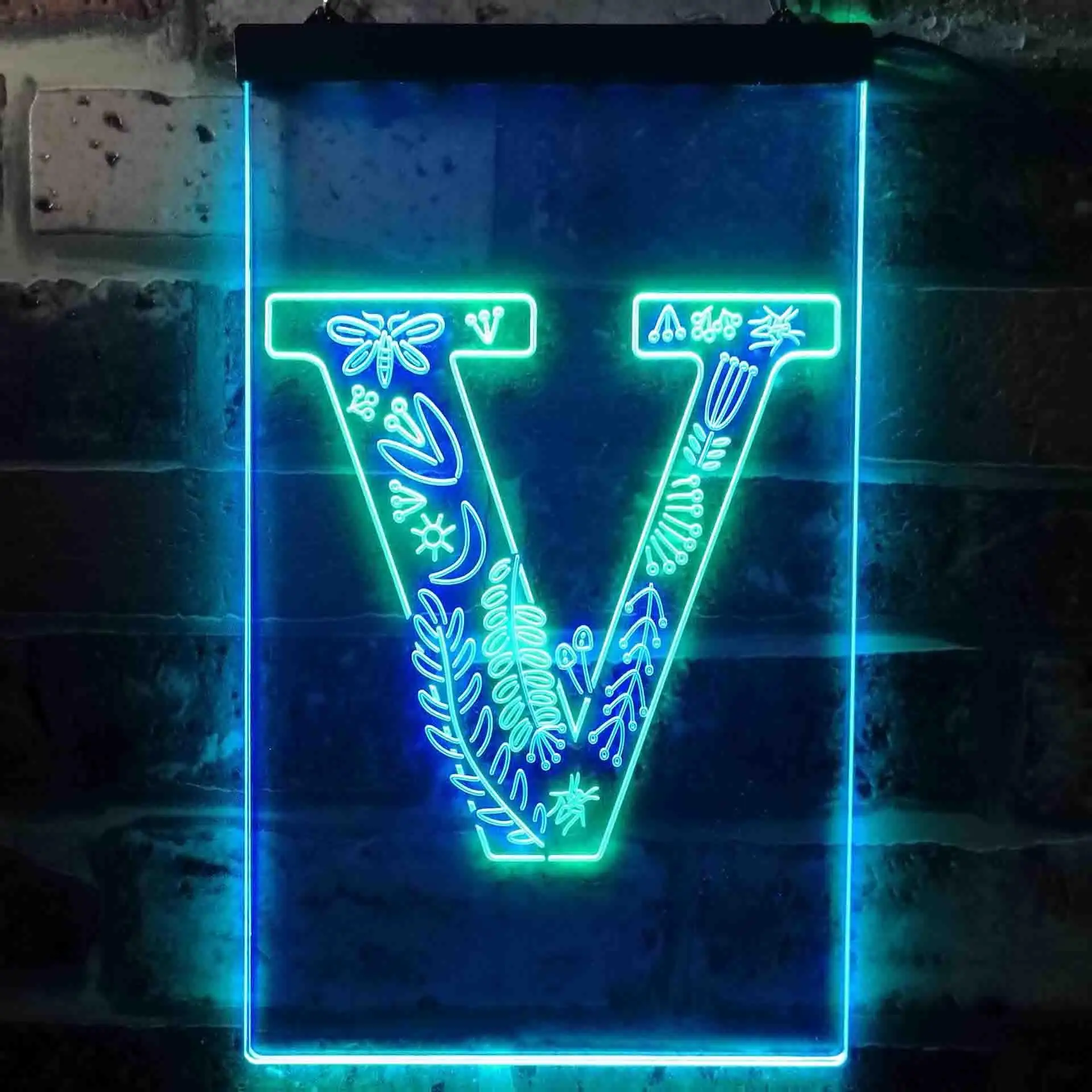 Letter V Initial Monogram Family Name Dual Color Led Neon Sign st6-i3459