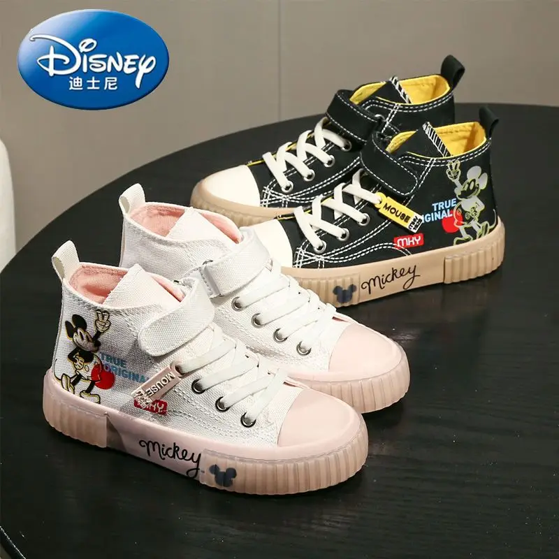 Mickey Cartoon Girls High-top Canvas Korean Version Of Casual Joker Children's Non-slip Soft Bottom Light woman Fashion Shoes