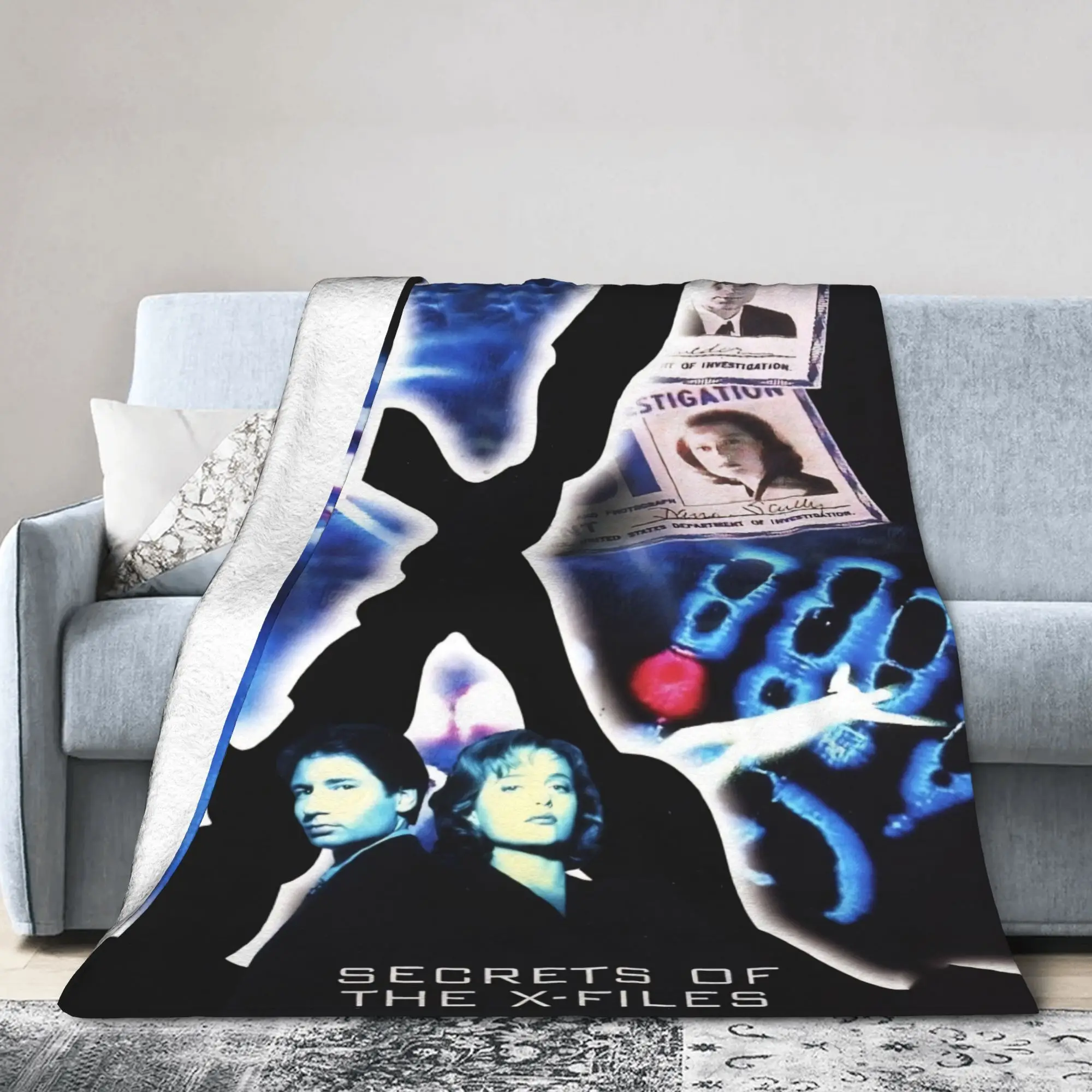 The X Files Film Flannel Blanket Fox Mulder Dana Scully and John Doggett Walter Skinner Bedding Throws for Bedspread Sofa Cover