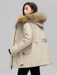 Natural large raccoon fur collar down jacket for women winter medium long raccoon fur warm parka jacket trendy