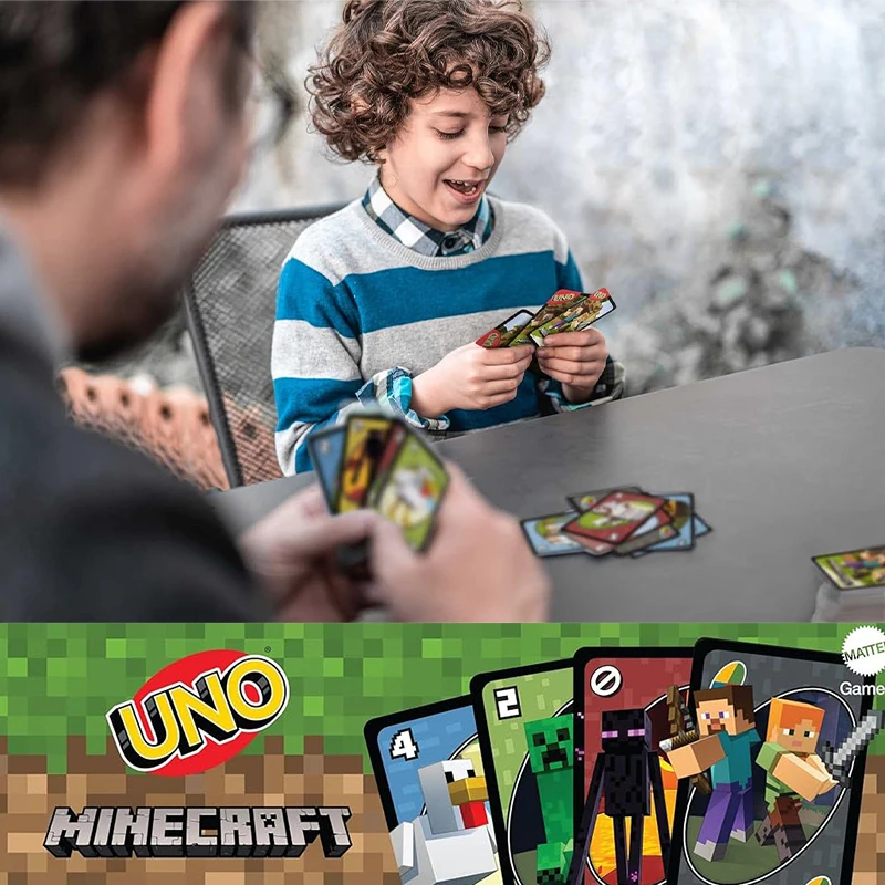 Mattel Games UNO Minecraft New Edition Card Game New Rules Family Night Trip Camping and Party  Board Game Holiday Party Tin Box