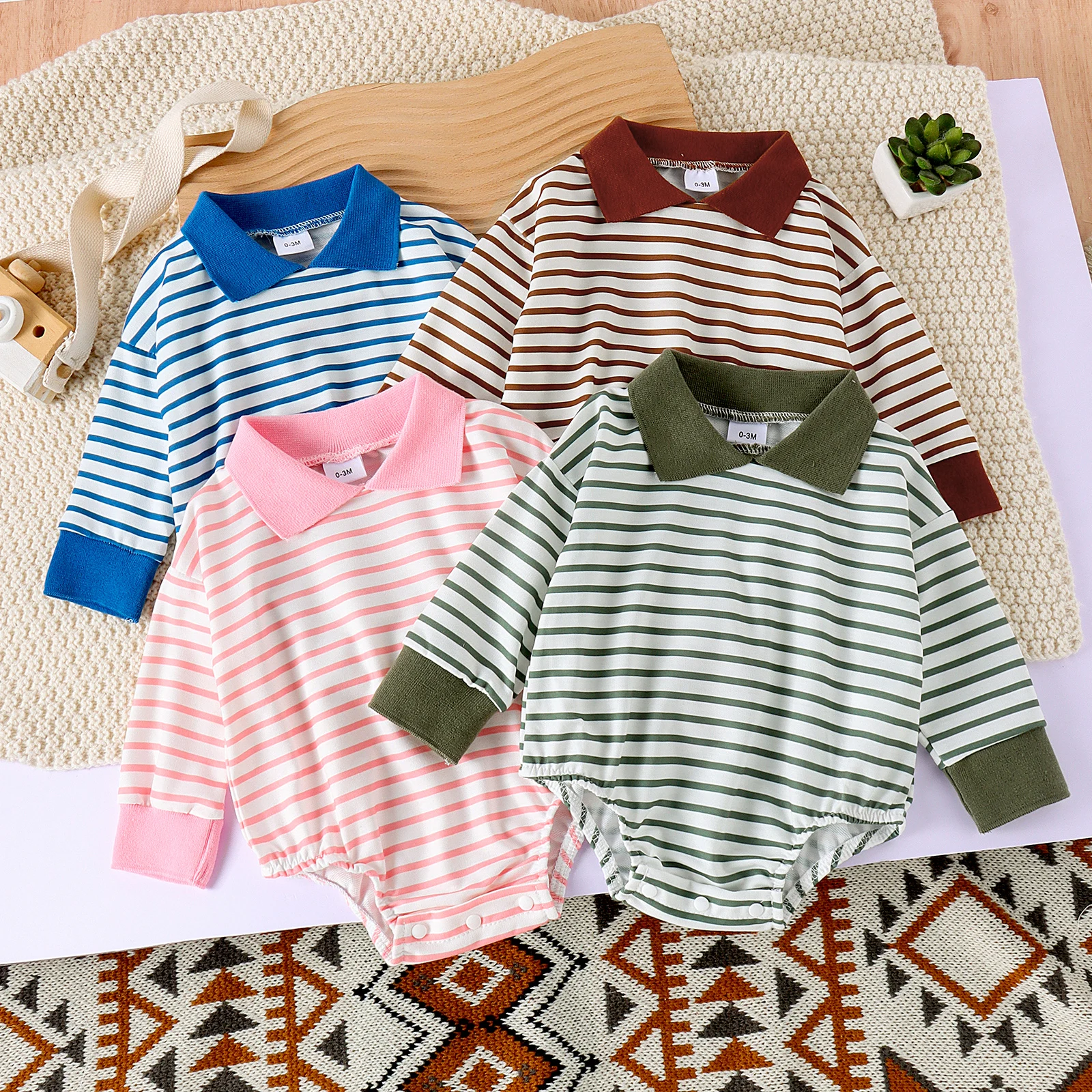 

Осенняя новая стильная удобная повседневная и модная разноцветная полосатая одежда с длинными рукавами для мальчиков и малышей в возрасте от 0 до 1 года