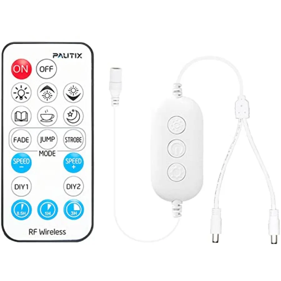 2-Way LED Dimmer Controller with RF Remote for Single Color LED Strip Lights, Wireless Remote and in-line Controller DC V-4V fo
