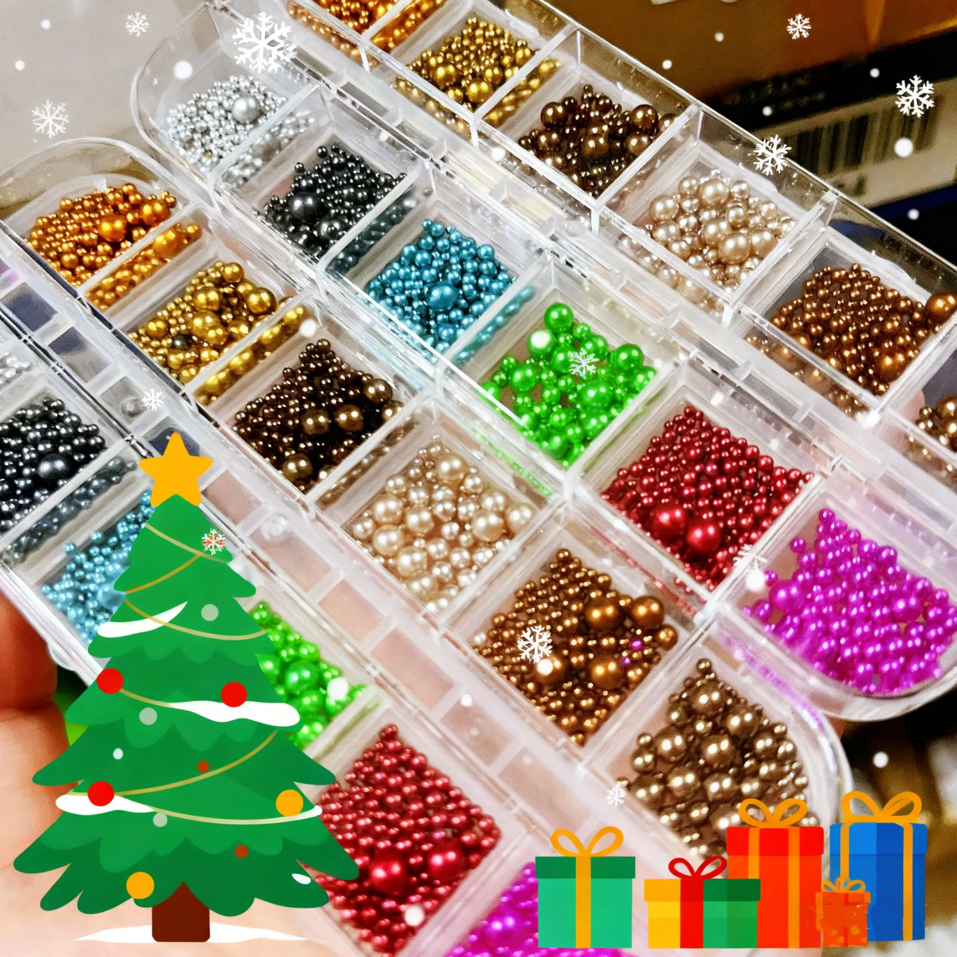 1箱 カラフルパール素材 ガーランド＆クリスマスツリー ネイルアートチャーム クリスマスパール ネイルクラフト フェスティバル＆ホリデーデコレーション