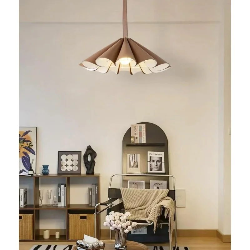 Modern Leather Scroll Flower Restaurant Pendant Light Vintage Hotel Sales Department Designer Artistic Bedroom Atmosphere Light