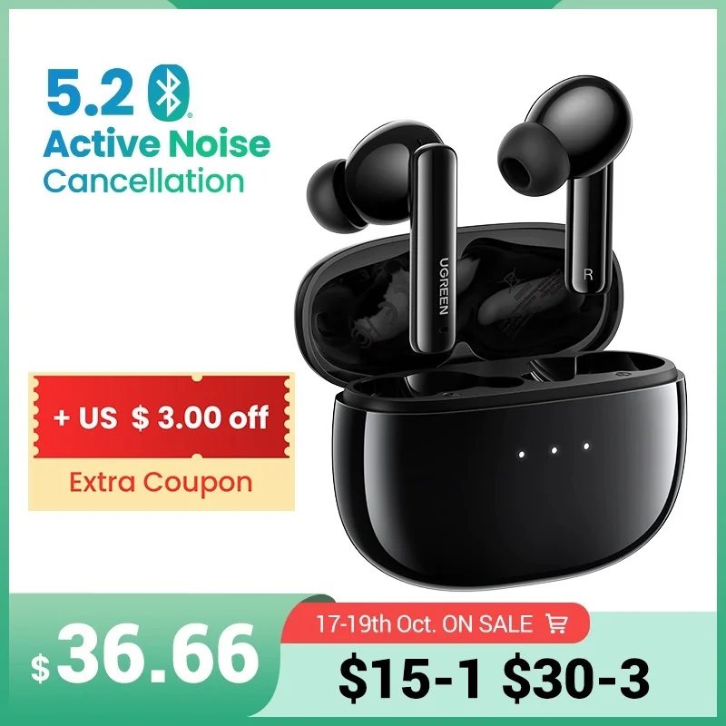 Top! HiTune T3 ANC Wireless TWS Bluetooth 5.2 Earphones , Active Noise Cancellation, in-Ear Mics Handfree Phone Earbuds