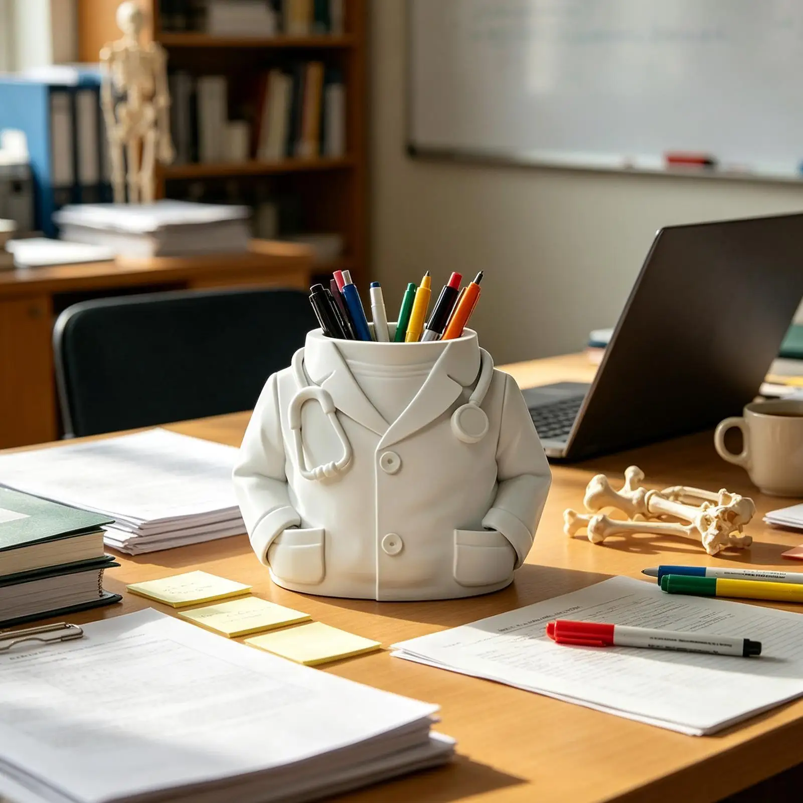 Desktop Art 3D Printed Doctor Coat Pen Holder Figurine Stationery Organizer Pencil Figurines Desk Decor Craft For Pen Storage
