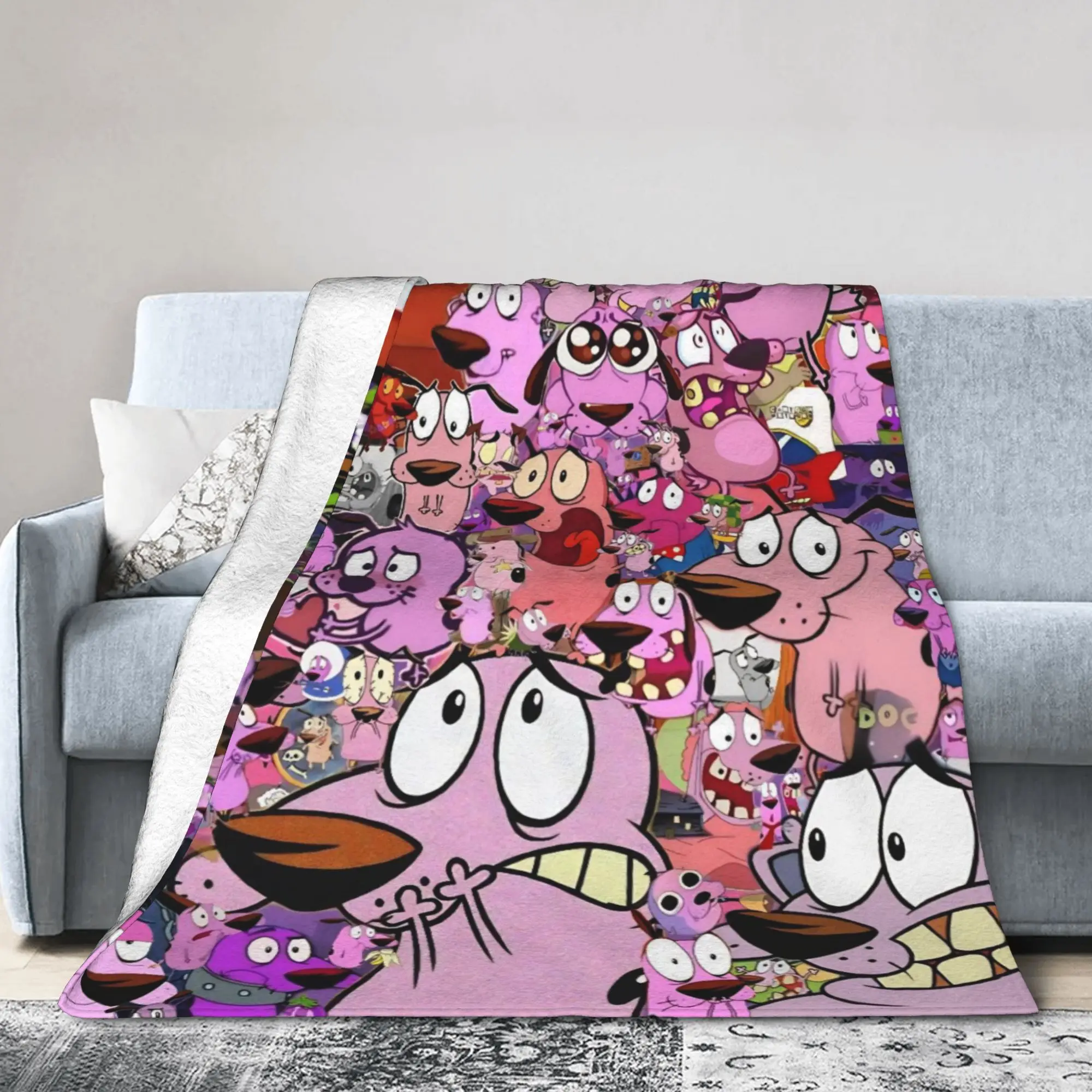 Couraged Cowardlys Dogs Blanket Fleece Spring Autumn Cartoon Breathable Ultra-Soft Throw Blanket for Home Car Bedding Throws