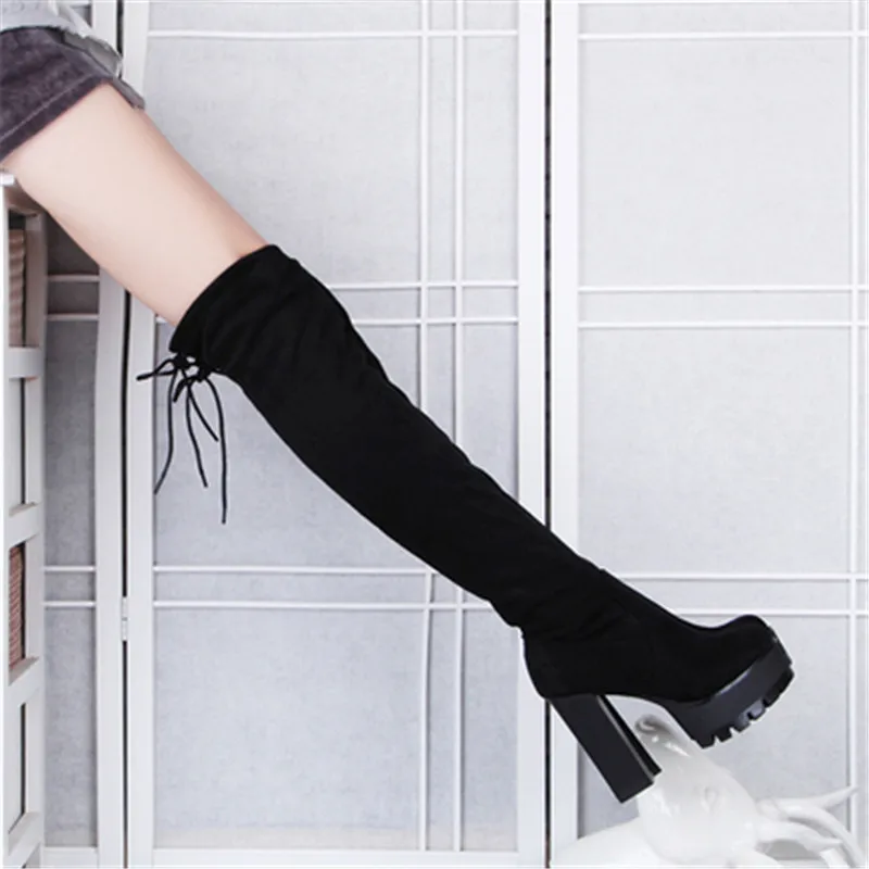 Autumn Winter Warm Leather Platform Women Long Boots Over The Knee Boots Comfort Shoes Female Thigh High Boots Botas Mujer Black