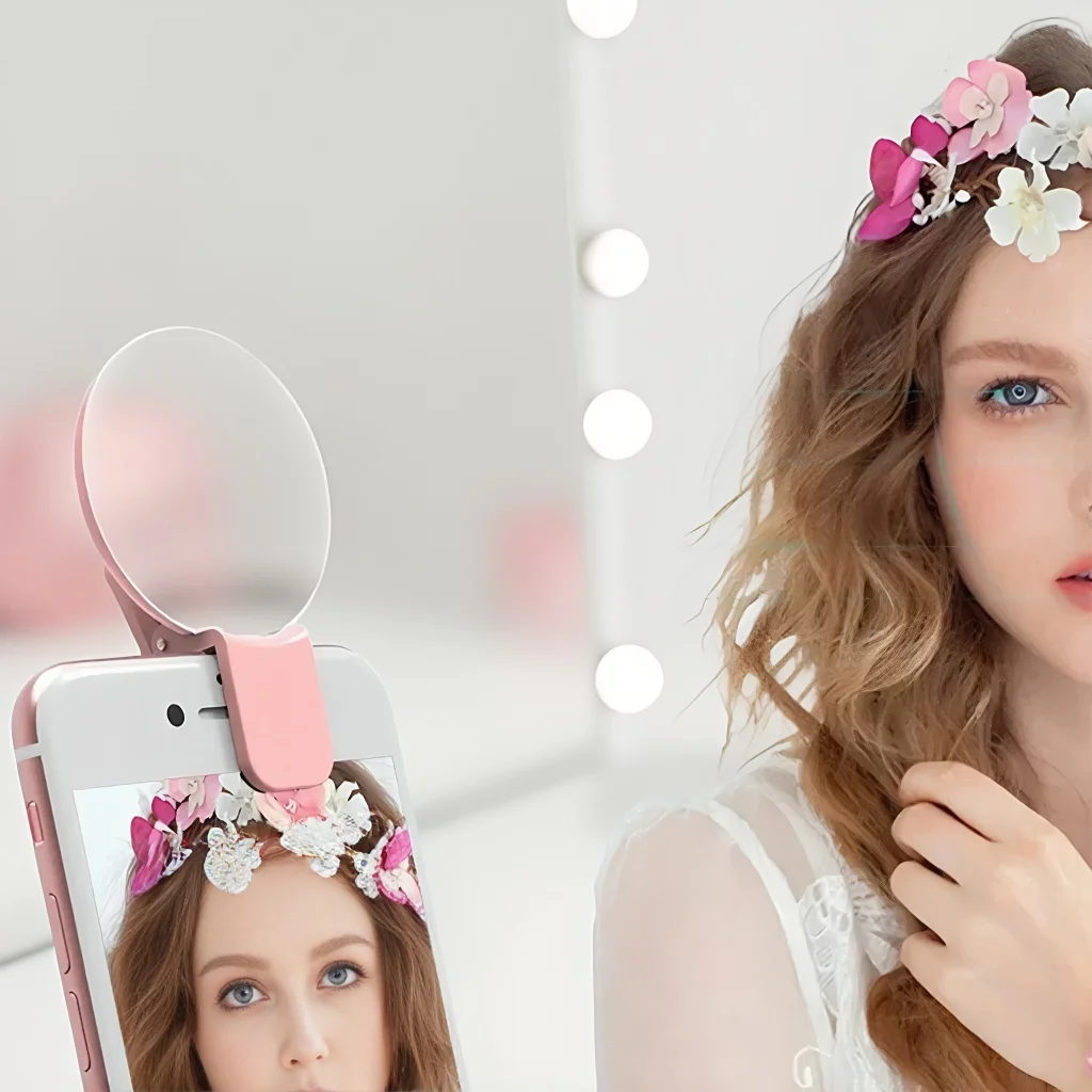 

Портативная мини-кольцевая лампа для селфи со светодиодной вспышкой – USB-перезаряжаемая лампа-клипса для телефона для женских селфи