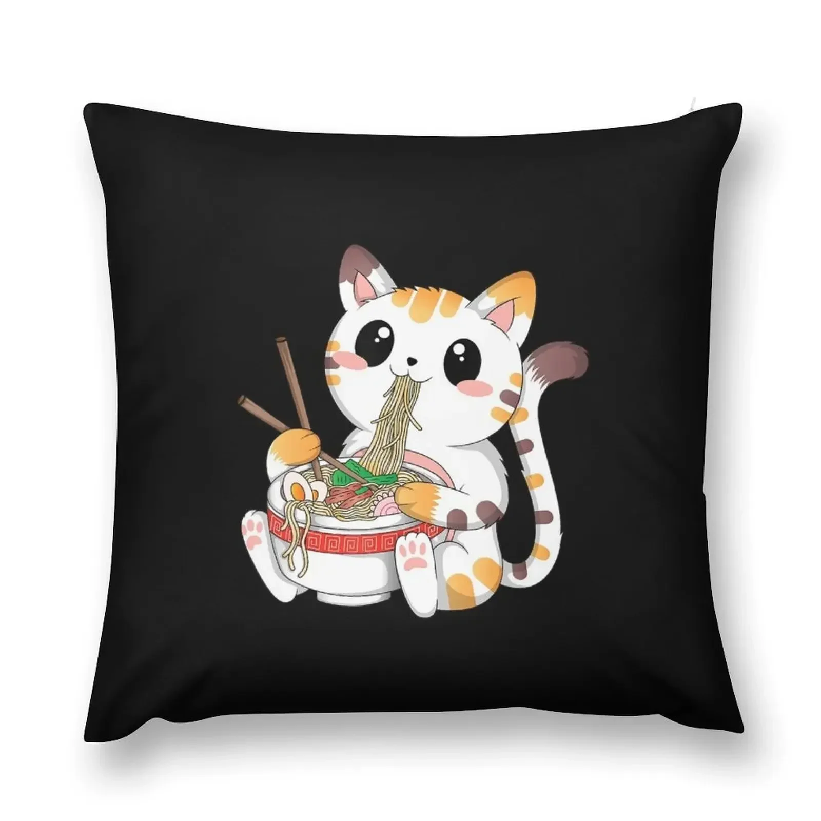 

Cute Kawaii Cat Ramen Noodles Anime Neko Japanese Aesthetic Throw Pillow Christmas Pillowcase Cushion Child pillow