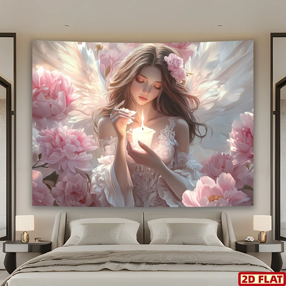 1pc 2D Flat Glam Angel Woman Banner Tapestry Wall Hanging Indoor Outdoor Holiday Decor For Home Living Room Studio Photography B