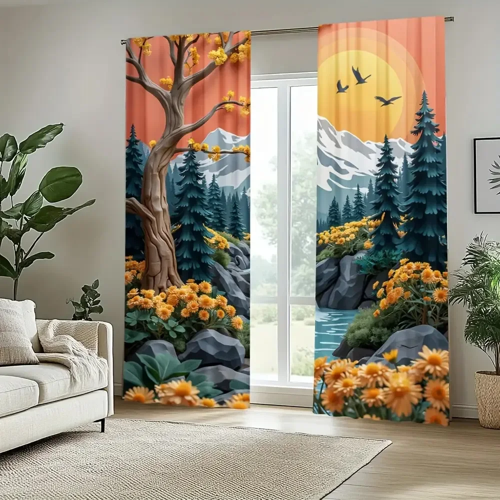 Vibrant Forest Landscape Curtains for Living Room Home Decor Nature Scene Sunlight Window Drapes
