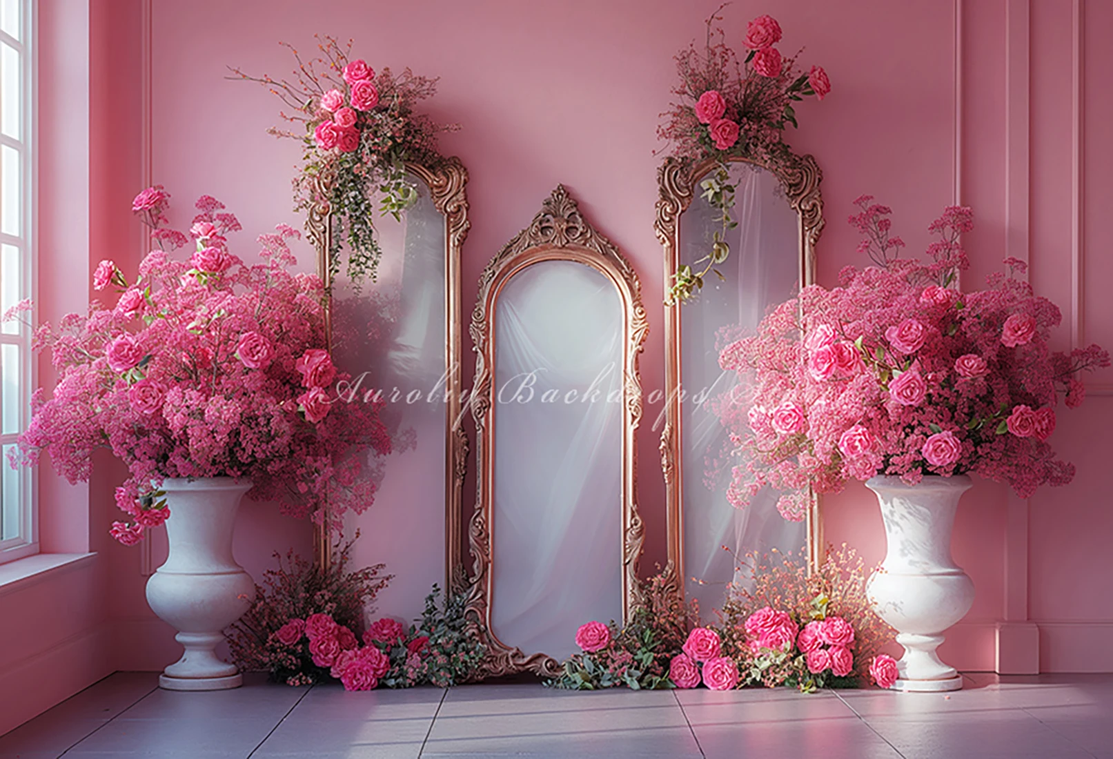 Baroque Style Mirror Backgrounds Kids Adult Photography Props Child Baby Decors Flower Decoration Photo Backdrops