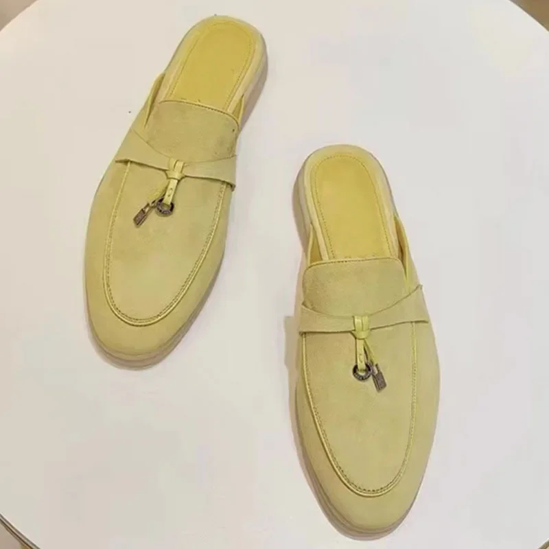 2023 Summer New Women's Genuine Leather Bagged Slippers Outer Wear Slip-on Lazy Shoes Fashionable Foreign Trade Slippers