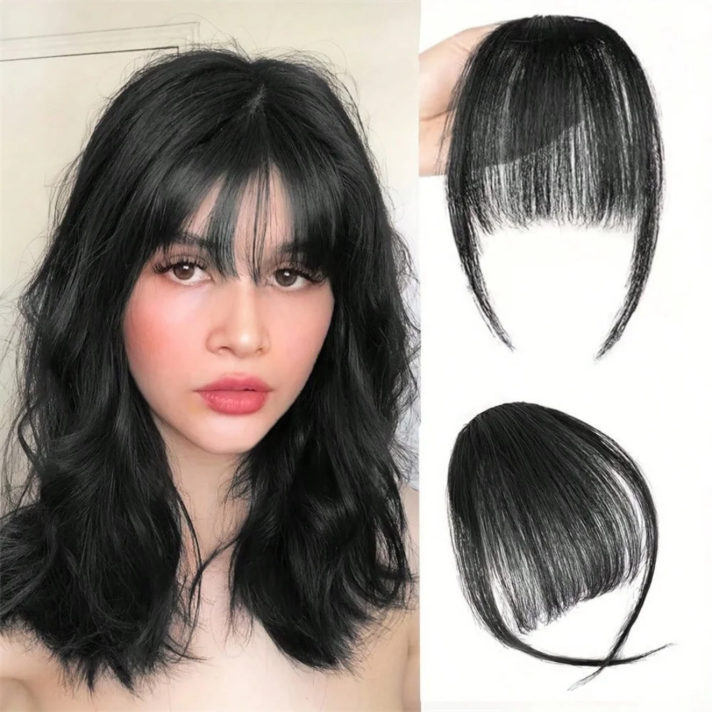Women's Human Hair Bangs Clip-On Wig Thin Air Fringe Sideburns Easy To Apply Basic Style Hair Accessories For Daily Use