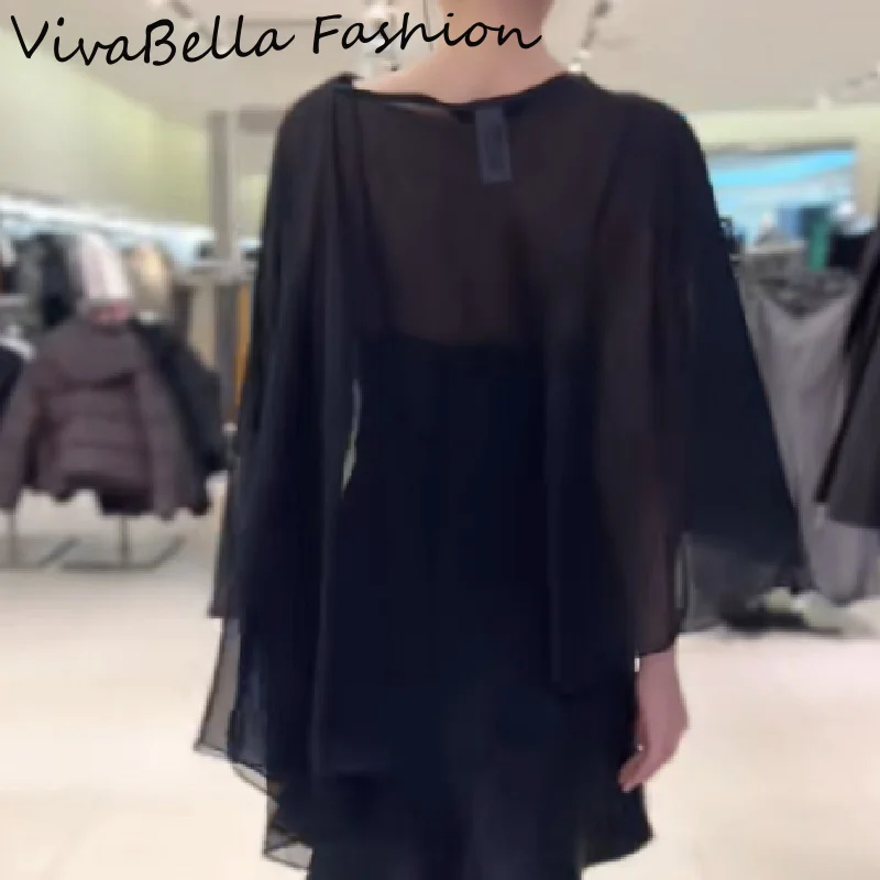 Elegantes, gestapeltes kurzes Satin-Kleid für Damen, V-Ausschnitt, verstellbare Spaghettiträger, geteilter, transparenter Kittel, 2025, NEU, durchsichtiges Damenkleid