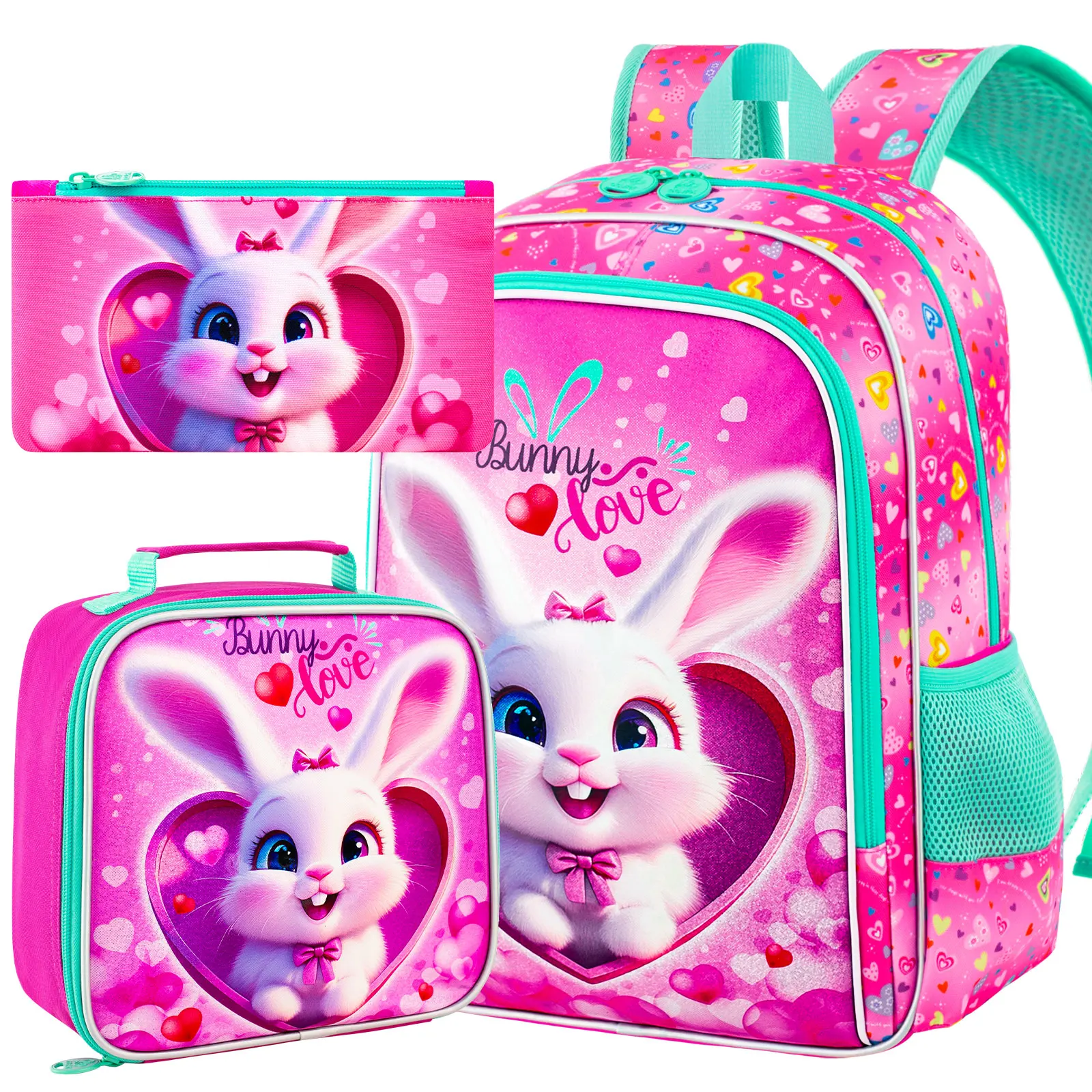 

16" Backpack for Girls, 3Pcs Kids Bookbag Set with Lunch Box, School Bag for Preschool Kindergarten