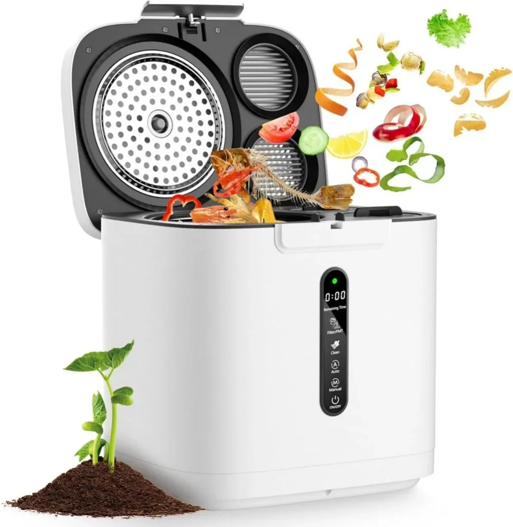 4L,Smart Compost Bin Outdoor,Odorless/Auto-Cleaning/ 3 Modes/Intelligent LED Display, Turn Food Waste To Fertilizer for Garden