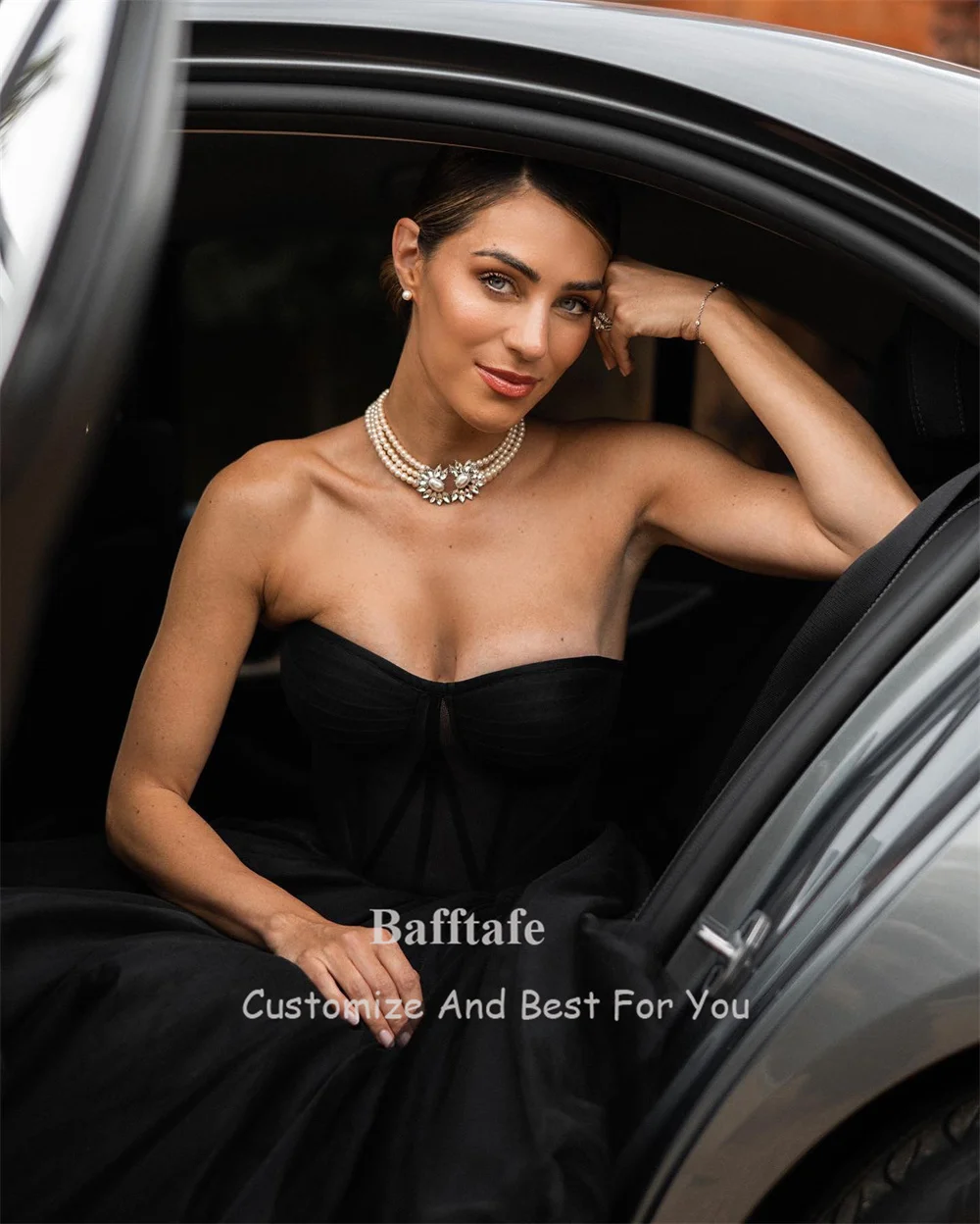 Bafftafe abiti da ballo in Tulle nero personalizzati lunghezza alla caviglia Midi abito da donna per occasioni formali corsetto indietro abiti da festa di laurea