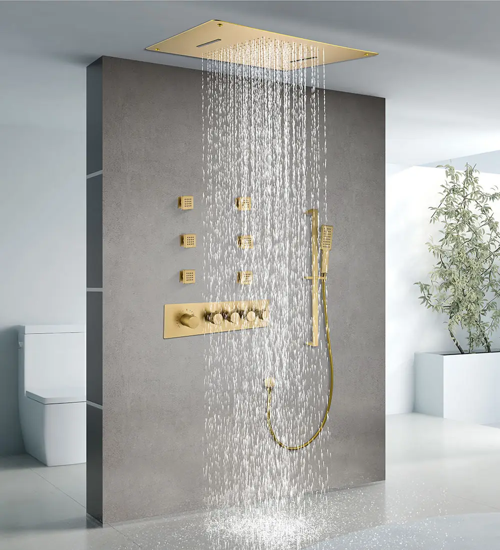 

BUYBAY Upgrade Bathroom 580x500 Thermostatic Shower Set, Featuring Concealed Rainfall Showerhead, Mixing Valve, and Wall Jets