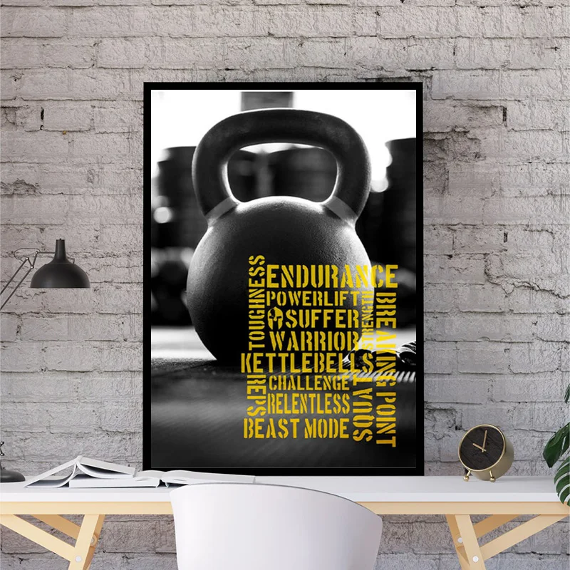 Modern Sports Art Posters and Prints Wall Canvas Barbell Motivating Quote Decorative Painting for Gym Room Fitness Decor Cuadros