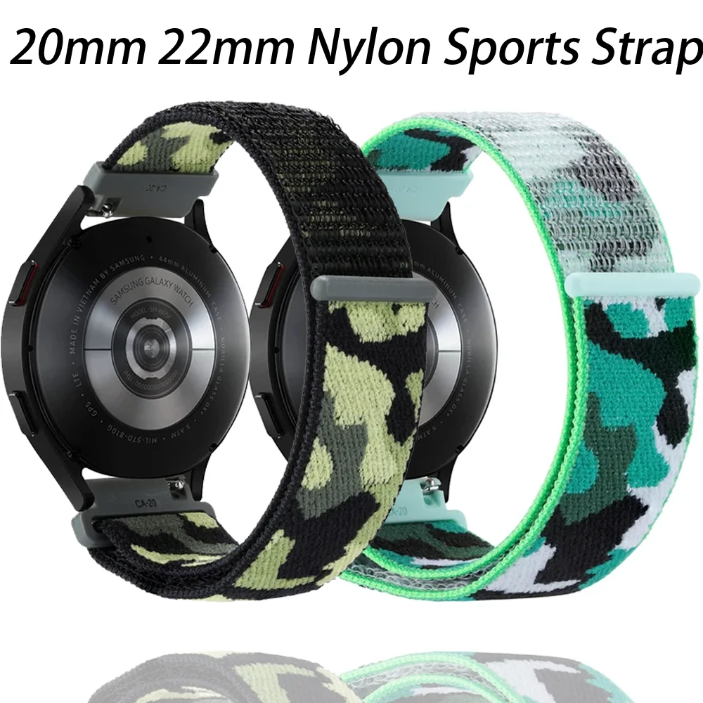 Нейлоновый ремешок с петлей 20 мм 22 мм для Huawei Watch 5/4/GT5 Pro, камуфляжный браслет, ремень Amazfit GTR/GTS4/Bip, Samsung Watch 7/6/5/4, ремешок