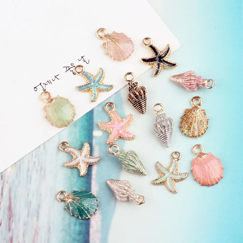 10pcs Diy Jewelry Accessories Alloy Bead Luster Stereoscopic Starfish Conch Shell Earring Pendant Charms For Jewelry Making