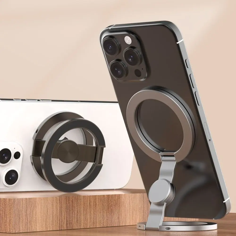 

Портативный магнитный кольцевой держатель для телефона, двусторонняя складная подставка для сотового телефона, металлическая 360° ° Вращающаяся подставка для телефона MagSafe