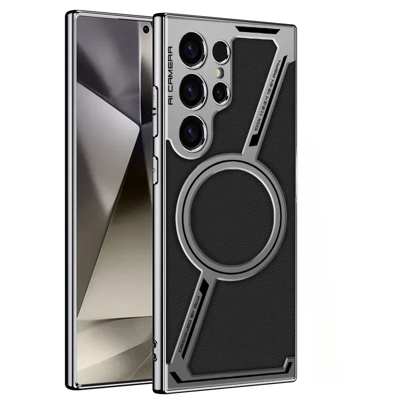 

Electroplated Leather for Wireless Charging Magnetic Phone Case for Samsung Galaxy S25 S24 S23 Ultra Protective Back Cover