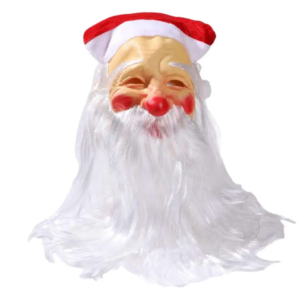 Holiday Masque Funny Santa Masque Santa Claus Christmas Hat Beard Latex Hood Overhead Masque Costume Set Funny Nose Cheeks