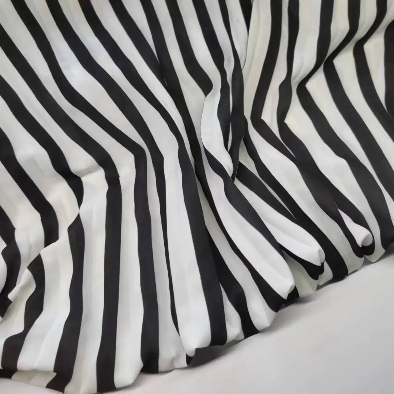 Pleated Black White Stripe Fabric Solid Organ Crushed Soft Breathable DIY Skirt Material