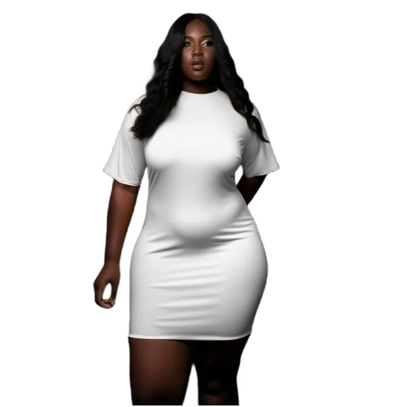 XL-5XL Dresses for Women 2023 Plus Size Clothing Summer Short Sleeve Loose Fit Simple Casual Sexy Mini Dresses Female Outfits