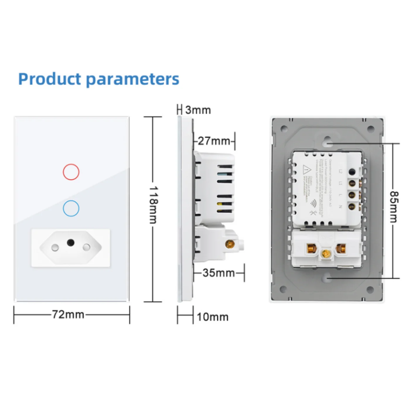 VISWE Tuya wifi smart switch 1/2 Gang, 10A 20A presa brasile non WIFI, Smart Touch Switch 118*72mm pannello in vetro Google Home/Alexa