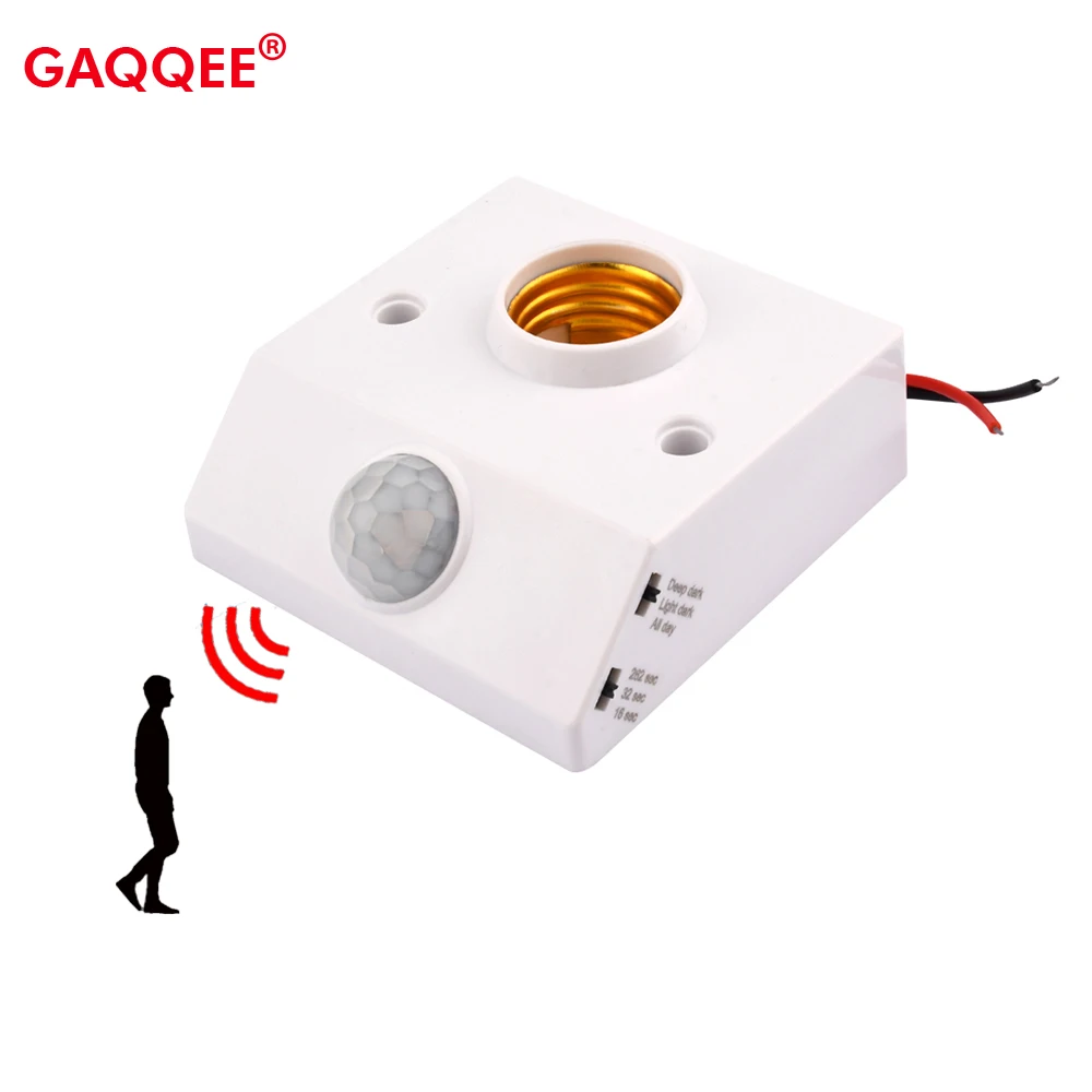 AC110-240V LED Automatic Human Body Infrared IR Sensor Lamp Holder LED Bulb Light E27 Base PIR Motion Detector Wall Lamp Holder