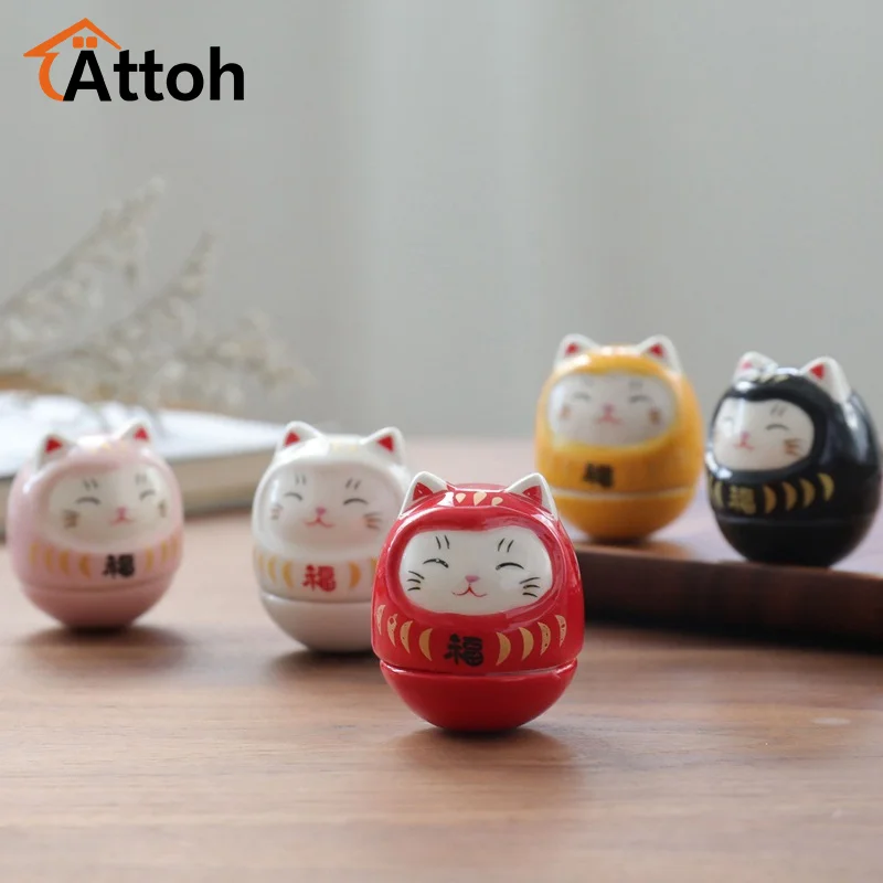 Ceramic Daruma Statue Daruma Tumbler Crafts Japanese Style Lucky Cat Fortune Ornament Landscape Home Decor Accessories Gifts