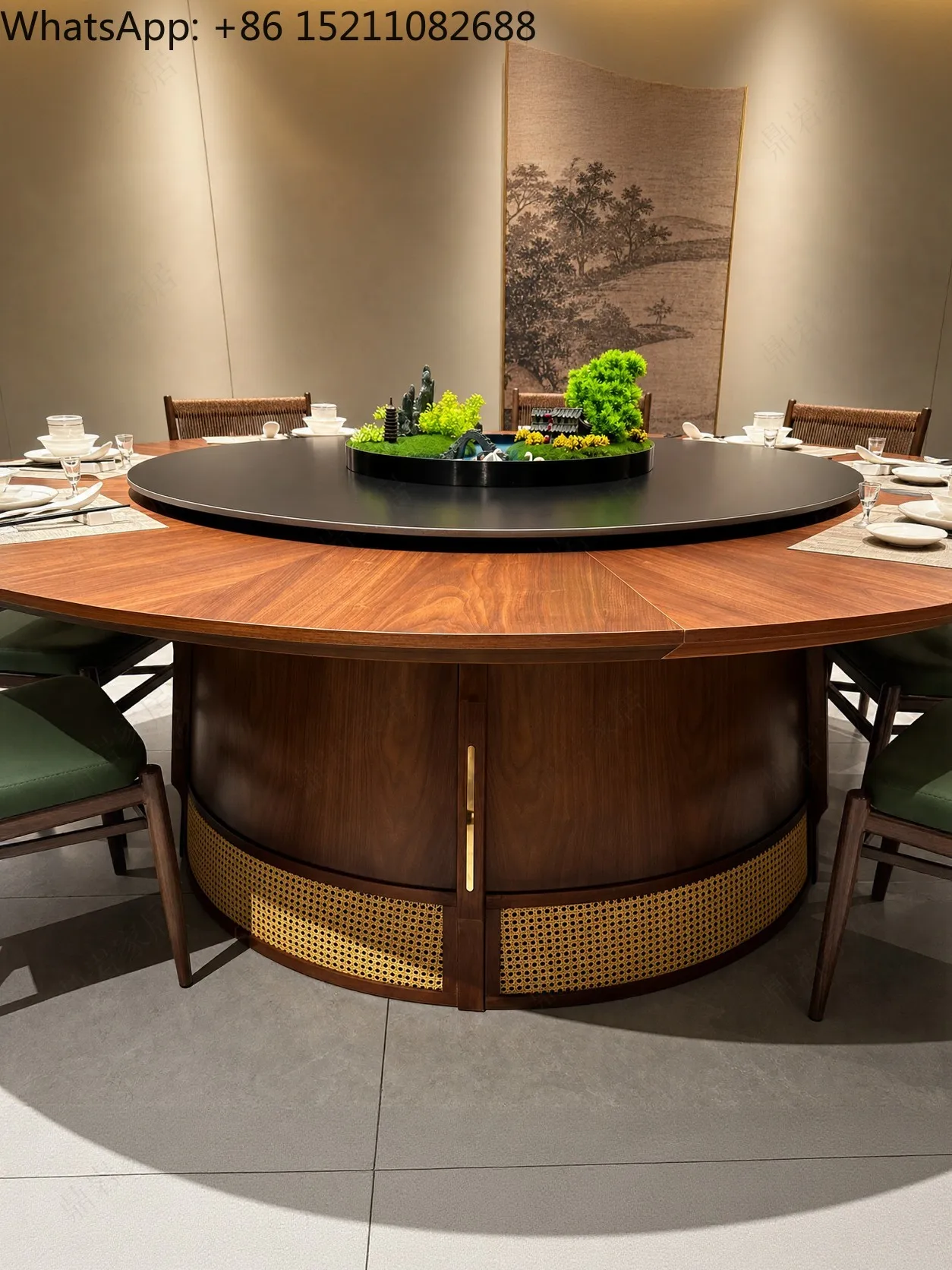 LLY mountain style solid wood dining table with rock slab turntable table catering commercial dining table and chair combination