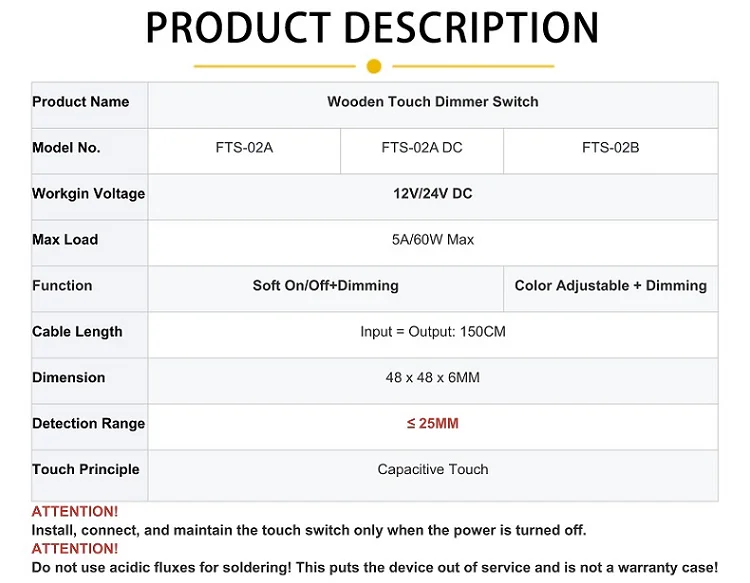 Kann auf Holzpaneelen montiert werden, Kunststoff-Touch-Schalter, DC12V 24V Dimm-Controller für Möbel, verdeckt montierbarer LED-Touch-Schalter. – Detail 2