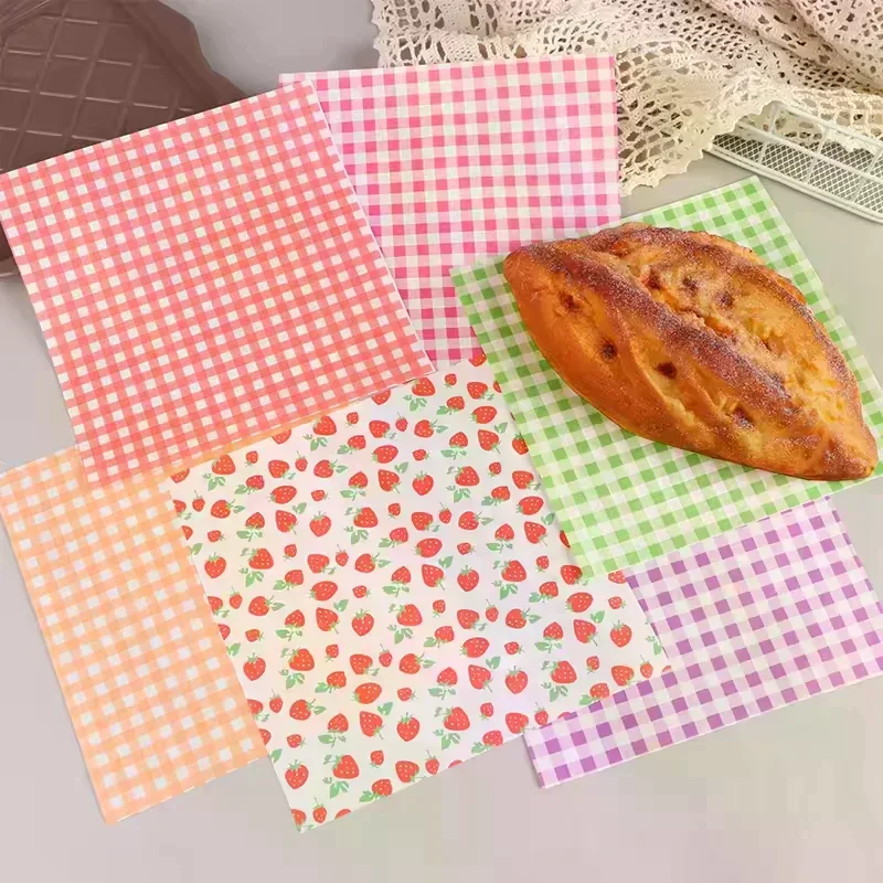 100Pcs Greaseproof Paper Liners Sandwich Wrapping Paper 7 Colors Wax Paper Sheets For BBQ Picnic Festival Party Fast Food