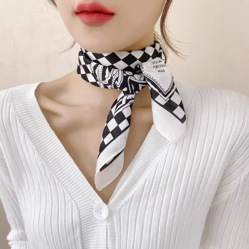 Fashion Print Skinny Silk Neckerchief Luxury Design Square Scarf for Women Soft Satin Scarves Bag Ribbon Female Foulard Hairband