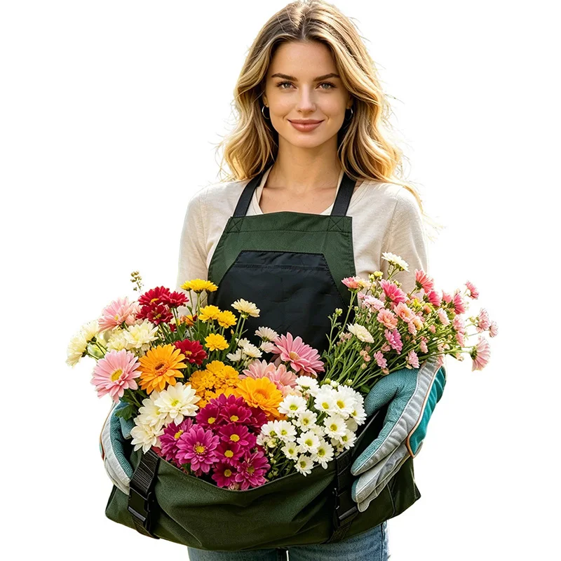 Gardening Apron Polyester Oxford Fabric Multi Tool Pockets Large Harvest Pouch Adjustable Unisex Work Apron Garden Picking Farm