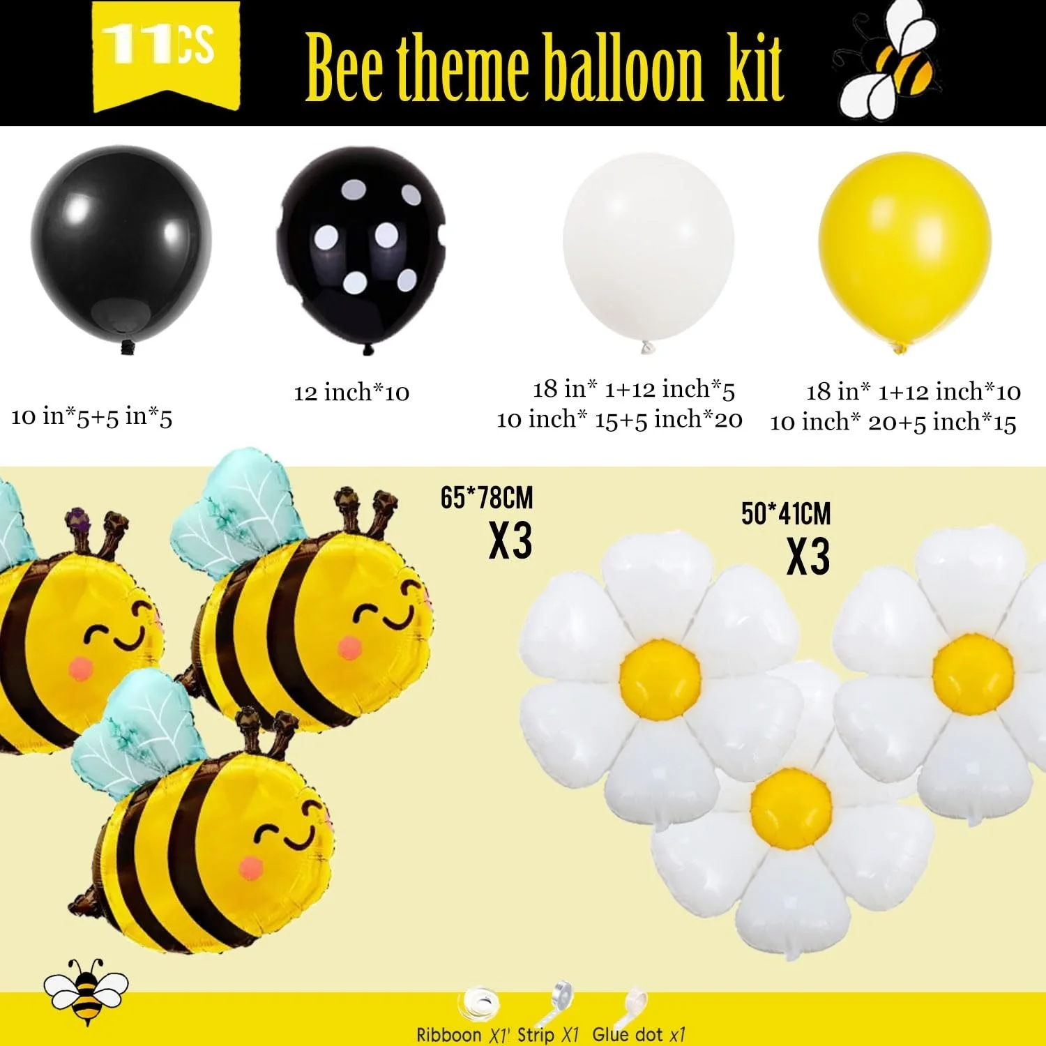 116pcs Cute Bee Balloons Yellow White Garland Arch Kit Birthday Baby Shower Theme Animal Party Decoration Monther\'s Day Globos