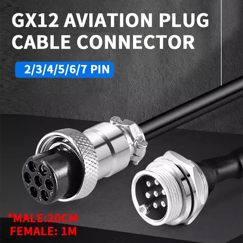 GX12 Male Female Extension Cable Connector with Industrial Cord—Available in 2/3/4/5/6/7 Pins Options for CCTV Camera