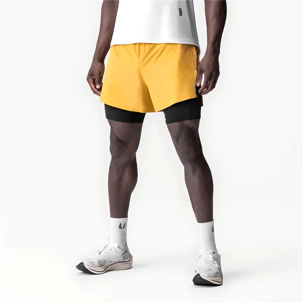 

Mens Summer Quick Dry Breathable Sports Double-layer 2 in 1 Compression Shorts Man Running Gym Fitness Casual Jogger Short Pants
