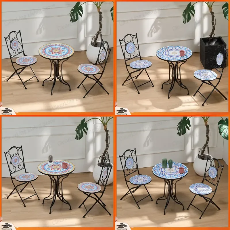 for Outdoor Cast Aluminum Table and Chair Set Balcony Garden Courtyard Portable Leisure Furniture National Style Mandala