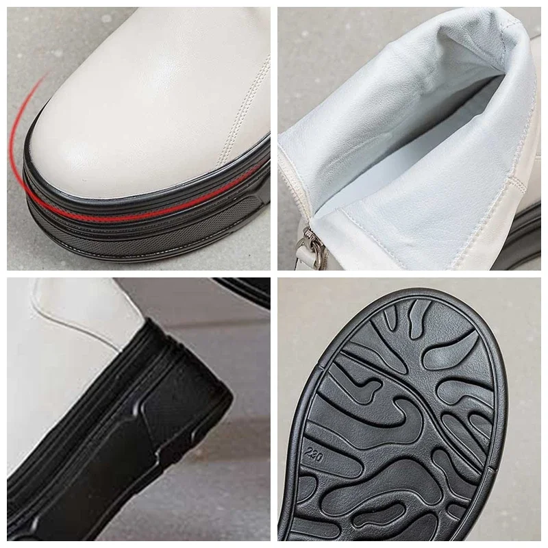 Fujin 8.5cm Retro Synthetic Leather Snow Heel Boot Ethnic ZIP Platform Flats Autumn Women Motorcycle Ankle Booties Winter Shoes image 3
