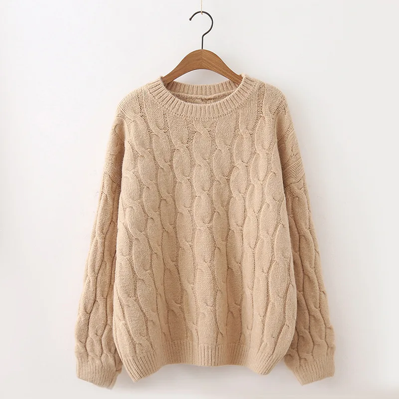 Christmas Twist Knit Sweater Oversized Outwear Women Argyle Pullover Casual Loose Sweater Thick Warm Jumper Top Twist Knitwear